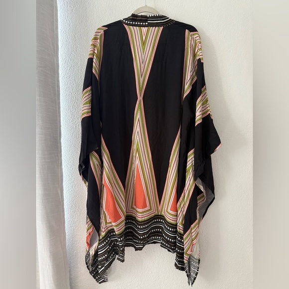 Chic Black and Multicolor Kimono Duster Art Deco Size L - Picture 10 of 11